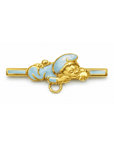 Alfiler Clásico con Motivo Bebé Dormido en Esmalte Azul – Oro Amarillo 18K