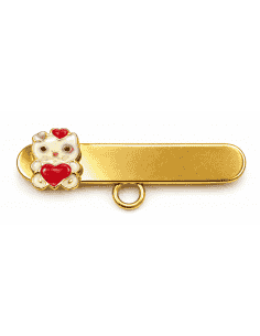 Alfiler Clásico con Osito Esmaltado Blanco y Rojo – Oro Amarillo 18K