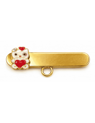Alfiler Clásico con Osito Esmaltado Blanco y Rojo – Oro Amarillo 18K