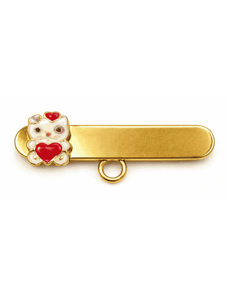 Alfiler Clásico con Osito Esmaltado Blanco y Rojo – Oro Amarillo 18K