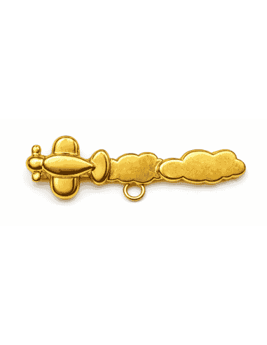 Alfiler Clásico con Motivo de Avión con Nubes – Oro Amarillo 18K