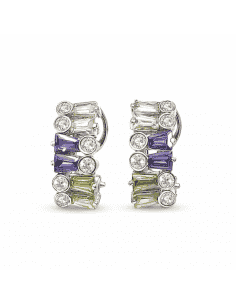 Pendientes para Mujer con Circonitas y Piedras de Color - Oro Blanco 18K
