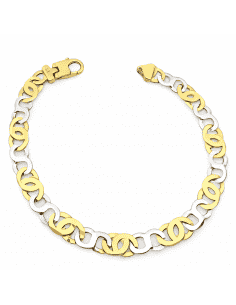 Pulsera caballero tipo Ojo perdiz combinados con eslabones en forma de ocho - Oro Amarillo y Blanco 18k