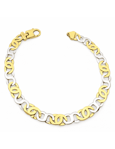 Pulsera caballero tipo Ojo perdiz combinados con eslabones en forma de ocho - Oro Amarillo y Blanco 18k