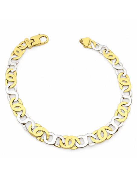 Pulsera caballero tipo Ojo perdiz combinados con eslabones en forma de ocho - Oro Amarillo y Blanco 18k