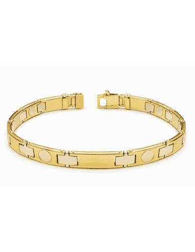 Pulsera para Caballero con Placas Alternadas - Oro Amarillo y Blanco 18k