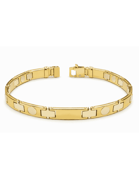 Pulsera para Caballero con Placas Alternadas - Oro Amarillo y Blanco 18k