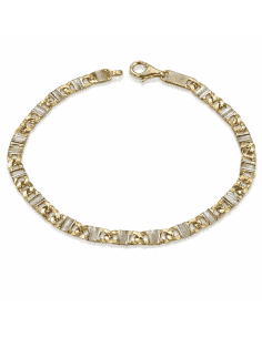 Pulsera Caballero con Eslabones Labrados en Bicolor - Oro Amarillo y Blanco 18k