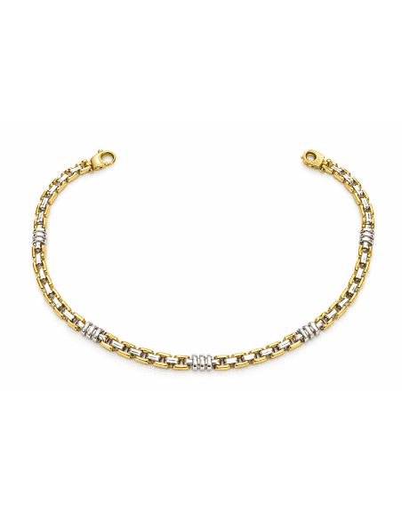 Pulsera de Caballero con Eslabones de oro Bicolor - Oro Amarillo y Blanco 18k
