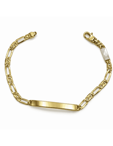 Esclava para caballero Cadena Ojo Perdiz con el Eslabón chapa oro blanco - Oro Amarillo y blanco 18k