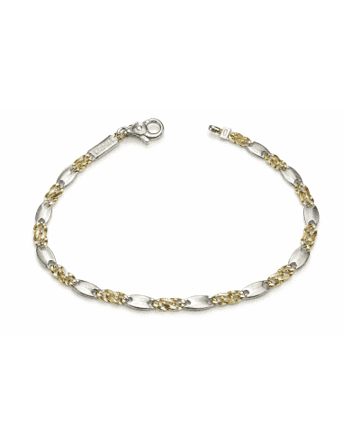 Pulsera Caballero con Eslabones Ovalados en Bicolor - Oro Amarillo y Blanco 18k