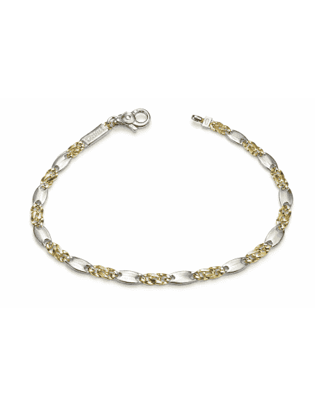 Pulsera Caballero con Eslabones Ovalados en Bicolor - Oro Amarillo y Blanco 18k