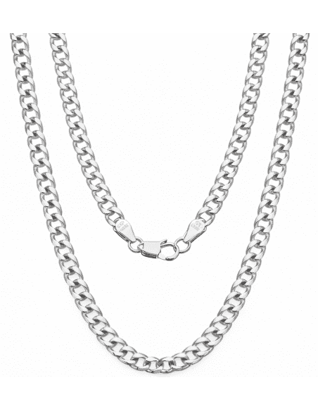 Cadena de Plata Tipo Bardada con Cierre Mosquetón – Plata de Ley 925