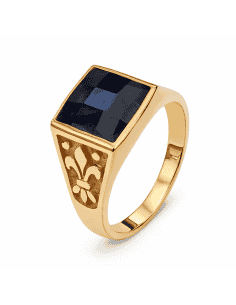 Sello de Oro para caballero Hueco con Zafiro -  Oro Amarillo 18k