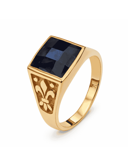 Sello de Oro para caballero Hueco con Zafiro -  Oro Amarillo 18k