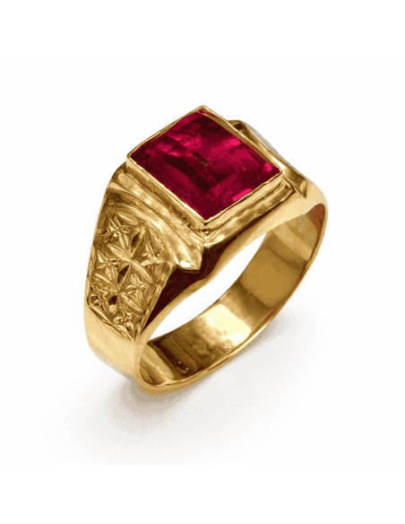 Sello de Oro para caballero Hueco con Rubi -  Oro Amarillo 18k