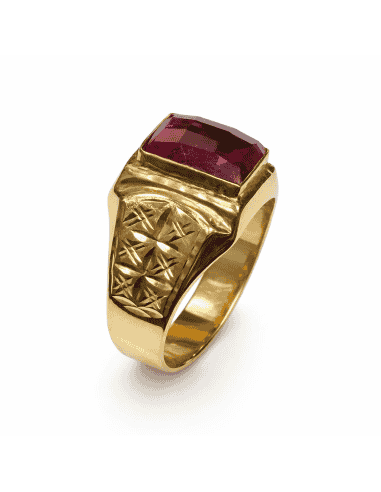 Sello de Oro para caballero Hueco con Rubi -...