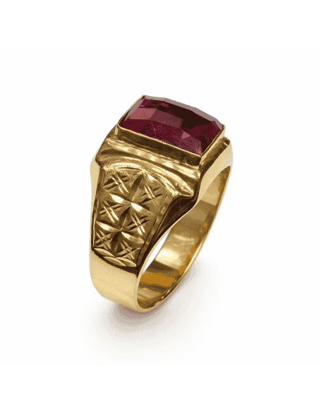 Sello de Oro para caballero Hueco con Rubi -  Oro Amarillo 18k