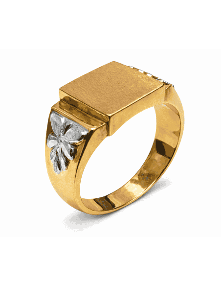 Sello Cuadrado para Caballero Hueco - Oro Amarillo y Blanco 18K