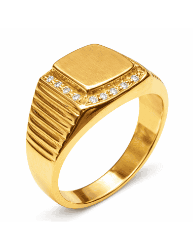 Sello Cuadrado con circonitas para caballero Hueco - Oro amarillo 18K