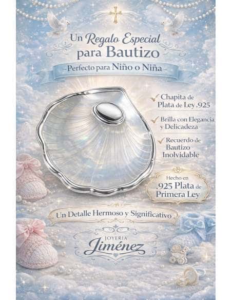 Concha de Bautizo de Nácar con Óvalo de Plata Bilaminada 925 – Grabado Incluido - W7/415