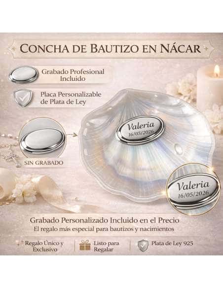 Concha Bautismo cristal Nácar Blanco (Grabado Incluido ) -  7/419