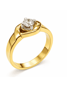 Anillo Solitario para Hombre con circonita y garras en Blanco -  Oro Amarillo y  Blanco 18K