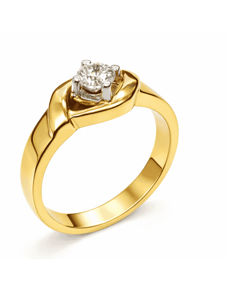 Anillo Solitario para Hombre con circonita y garras en Blanco -  Oro Amarillo y  Blanco 18K