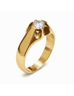 Anillo Solitario para Hombre con circonita -  Oro Amarillo 18K