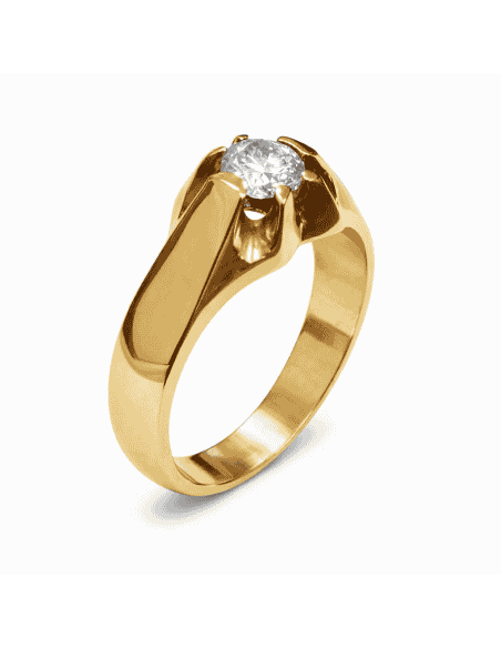 Anillo Solitario para Hombre con circonita -  Oro Amarillo 18K