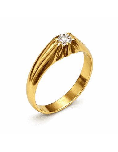 Anillo Solitario para Hombre con circonita -  Oro Amarillo 18K