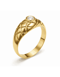 Anillo Solitario para Hombre con circonita -  Oro Amarillo 18K