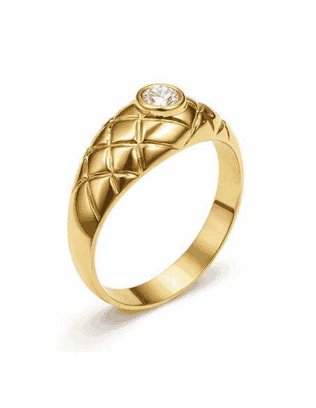 Anillo Solitario para Hombre con circonita -  Oro Amarillo 18K