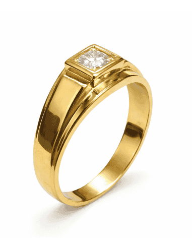 Anillo Solitario para Hombre con circonita -  Oro Amarillo 18K