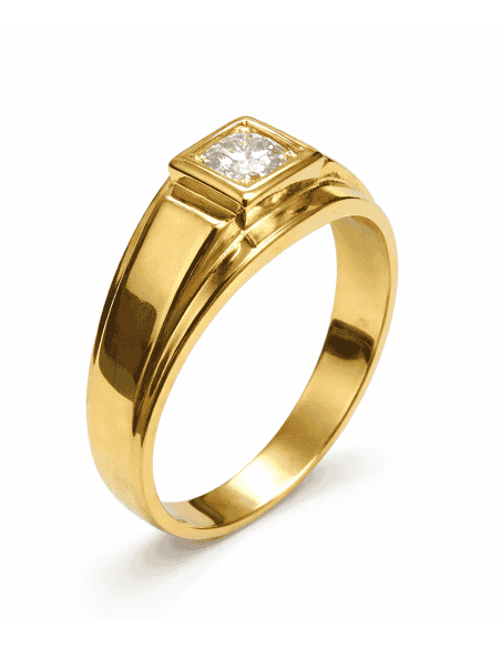 Anillo Solitario para Hombre con circonita -  Oro Amarillo 18K