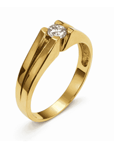 Anillo Solitario para Hombre con circonita -  Oro Amarillo 18K
