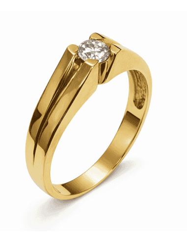 Anillo Solitario para Hombre con circonita -  Oro Amarillo 18K
