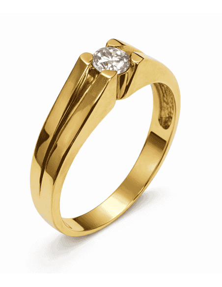 Anillo Solitario para Hombre con circonita -  Oro Amarillo 18K