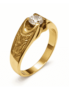 Anillo Solitario para Hombre con circonita -  Oro Amarillo 18K