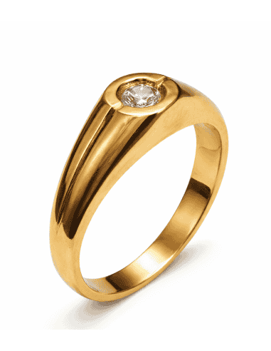 Anillo Solitario para Hombre con circonita -  Oro Amarillo 18K
