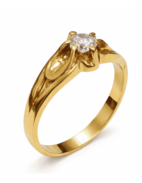 Anillo Solitario para Hombre con circonita -  Oro Amarillo 18K