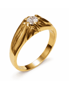 Anillo Solitario para Hombre con circonita -  Oro Amarillo 18K