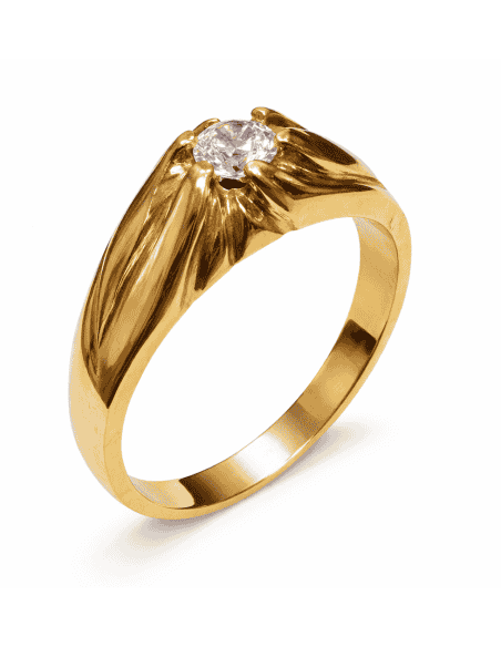 Anillo Solitario para Hombre con circonita -  Oro Amarillo 18K
