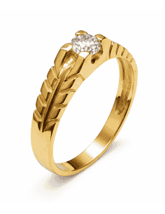 Anillo Solitario para Hombre con circonita -  Oro Amarillo 18K