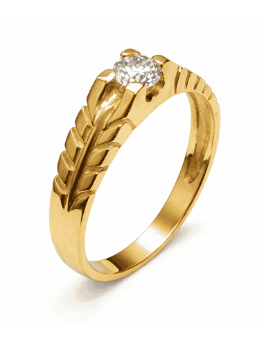 Anillo Solitario para Hombre con circonita -  Oro Amarillo 18K