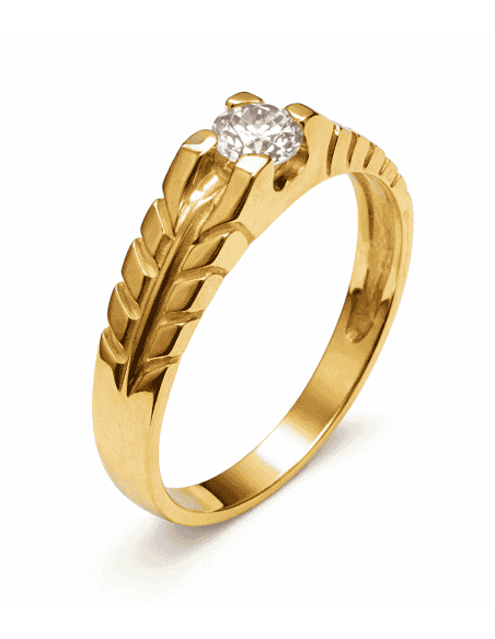 Anillo Solitario para Hombre con circonita -  Oro Amarillo 18K