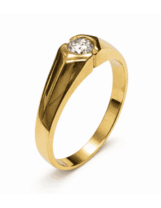 Anillo Solitario para Hombre con circonita -  Oro Amarillo 18K