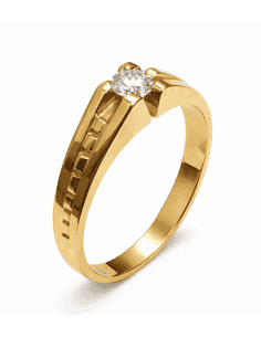 Anillo Solitario para Hombre con circonita -  Oro Amarillo 18K