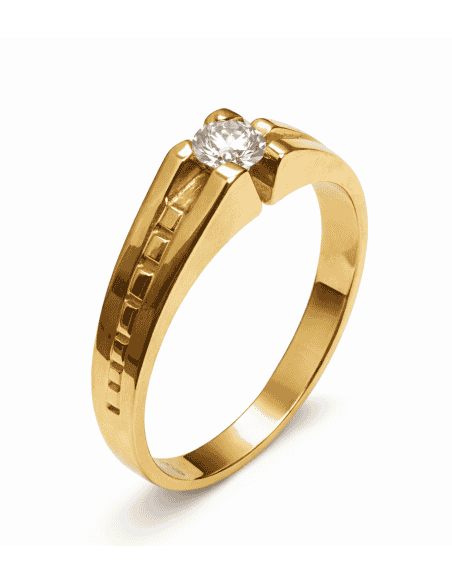 Anillo Solitario para Hombre con circonita -  Oro Amarillo 18K
