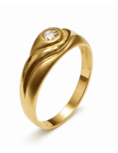 Anillo Solitario para Hombre con circonita -  Oro Amarillo 18K